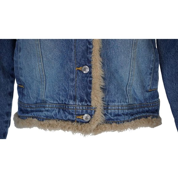 Y2K Amy Byer Faux Fur Jean Jacket Size M Insulated Blue Denim 2000s - Picture 11 of 16